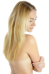 Fototapeta premium Blonde Frau mit langen Haaren bei Entspannung