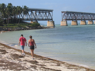 Florida Keys, Zwei Strandläufer vor der alten Eisenbahnbrücke