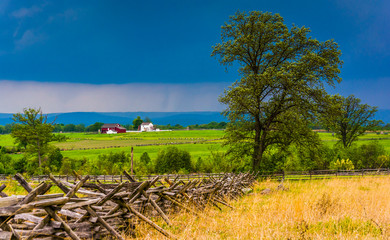 Storm clouds over tree and fields at Gettysburg, Pennsylvania.