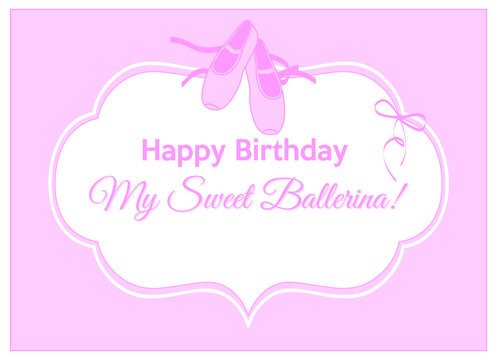 happy birthday ballerina, pink pointe shoes on pink background