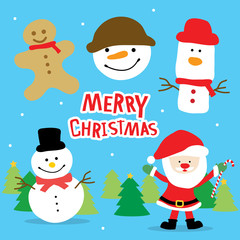 Merry Christmas Santa and Snowman Cartoon Vector