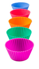Cupcake silicone baking cups over white background 