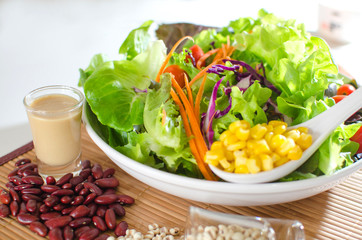 salad and salad cream on white background