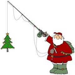 Santa catching a Christmas tree