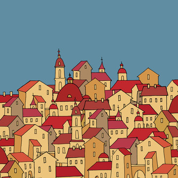 Cartoon hand drawing city, vector
