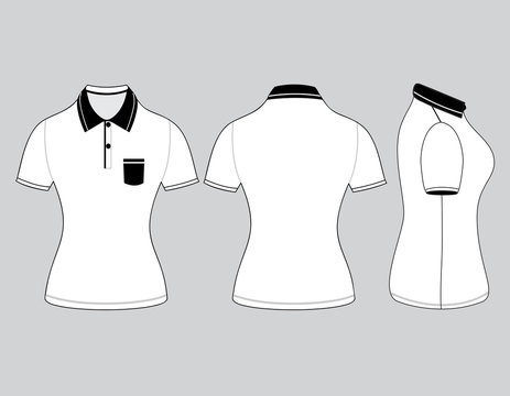 polo woman shirt design templates (front, back and side views).