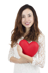 Love and valentines day woman holding a red big heart