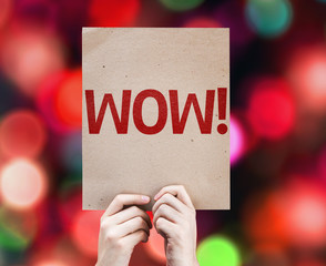 Wow! card with colorful background with defocused lights