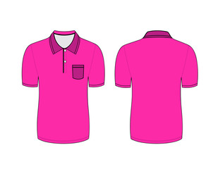 Vector illustration of pink polo t-shirt. Front and back views