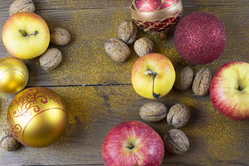 Christmas decorations on a old wood board