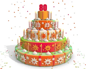 Fotobehang Feestelijke gekleurde taart met cijfer 80 © emieldelange