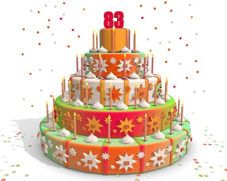 Feestelijke gekleurde taart met cijfer 83