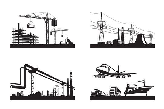 Different types of industries - vector illustration