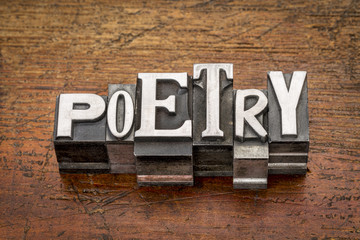poetry word in metal type - obrazy, fototapety, plakaty