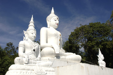 weisse buddhastatuen in Asien