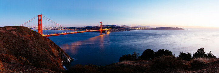 Panoramic view of Golden Gate bridge, San Francisco, USA.