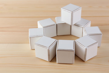 Educational cubes, on wooden background