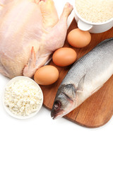 Food high in protein isolated on white