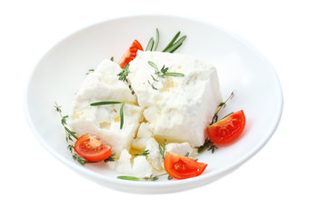 Feta cheese isolated on white