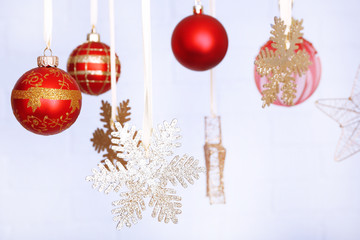 Beautiful red Christmas decorations hanging