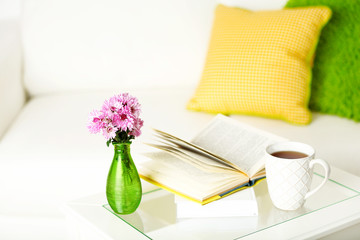 Apartment interior in white color with bright decorative