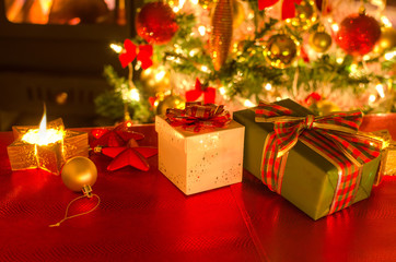gifts, candles, fireplace, christmas tree