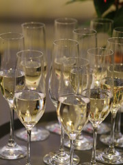 champagne glasses many