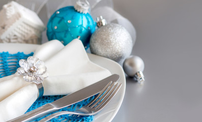 Turquoise and silver Christmas ornaments border
