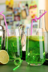 Glasses of fruit cocktails in party close-up