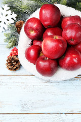 Naklejka na ściany i meble Christmas apples on wooden table