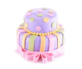 Delicious birthday cake isolated on white