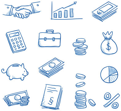 Icon set business & finance with money