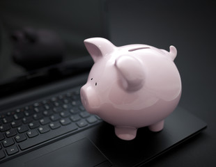 Piggy bank on laptop