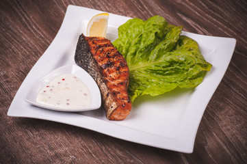 Grilled salmon with tartar sauce
