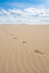 Foot print  in sand dunes in Viana desert - Deserto de Viana in