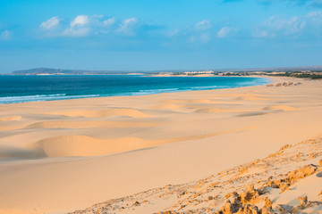 Fototapeta na wymiar Sand dunes in Chaves beach Praia de Chaves in Boavista Cape Ve