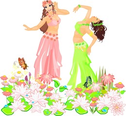 Two belly dancers  in flowers