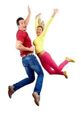 Happy jumping couple