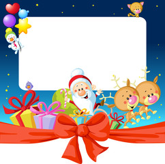 night christmas frame with Santa Claus, reindeer and snowman