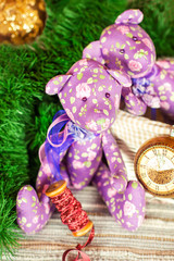 Two handmade provence tilda Teddy bear toys on christmas