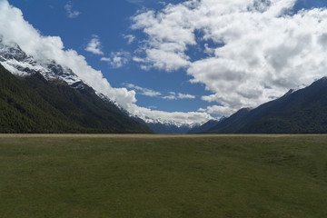 Mountains and grassland. New Zealand