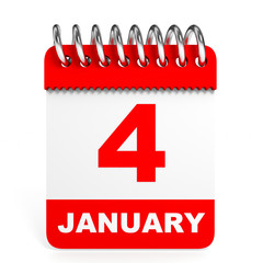 Calendar on white background. 4 January.