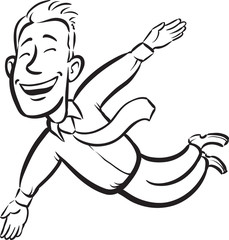 whiteboard drawing - businessman flying in the sky