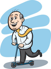 Businessman riding on a scooter