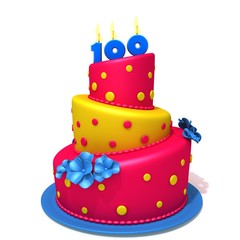 Birthday cake with number one hundred 3d illustration
