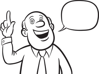 whiteboard drawing - cartoon bald businessman with speech bubble