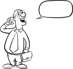 whiteboard drawing - cartoon bald businessman with mobile phone