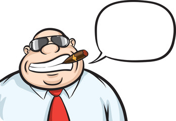 Cartoon cheerful boss with speech bubble