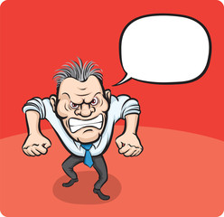 Cartoon furious businessman with speech bubble