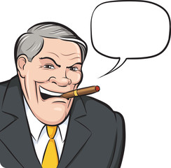 Cartoon boss smoking cigar with speech bubble